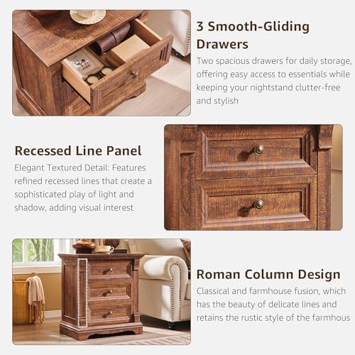 26" Tall Nightstand with Charging Station, 23.6"W End Table W/Roman Column - Image 5