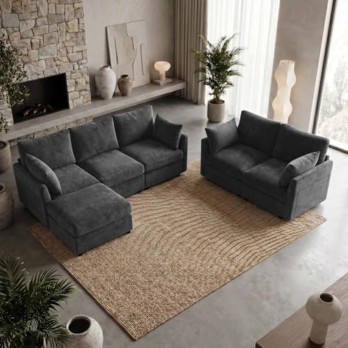 Iroomy Modular Sectional Loveseat Couch, Modern Chenille Sofa - Image 4