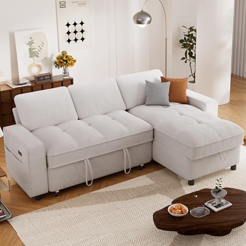 Sunny Heart Chenille Sleeper Sofa Bed, Pull Out Couch Bed - Image 2
