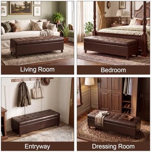 51" Dark Brown Leather Storage Ottoman - Image 5