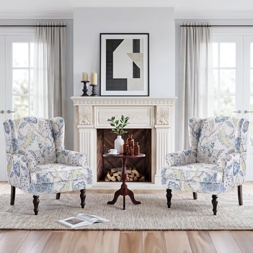 HUIMO Printed Wingback Accent Chair, Linen Upholstered High Back Armchair - Image 3