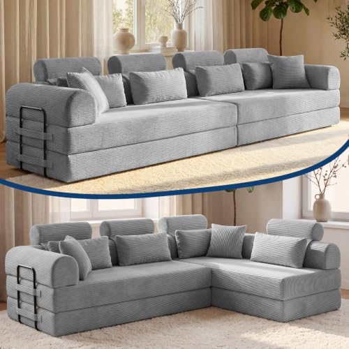 106" Convertible Sofa Bed, High Backrest Boneless Couch by NNQComfyHome