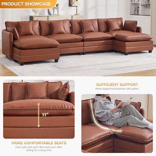 147'' Sectional Cloud Deep Seat Couch, Oversized Leather U Shaped Sectional Sofa - Image 3