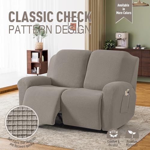 TAOCOCO Oversized Stretch Loveseat Recliner Covers 6 Piece, Pale Brown - Image 2