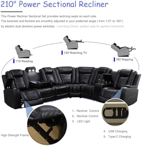 Power Recliner Sectional Sofa Couch and Loveseat, Power Sectional Sofa Set - Image 5