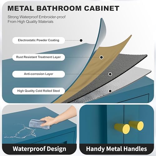 YAUWOH Metal Bathroom Storage Cabinet, Bathroom Floor Storage Cabinet - Image 4