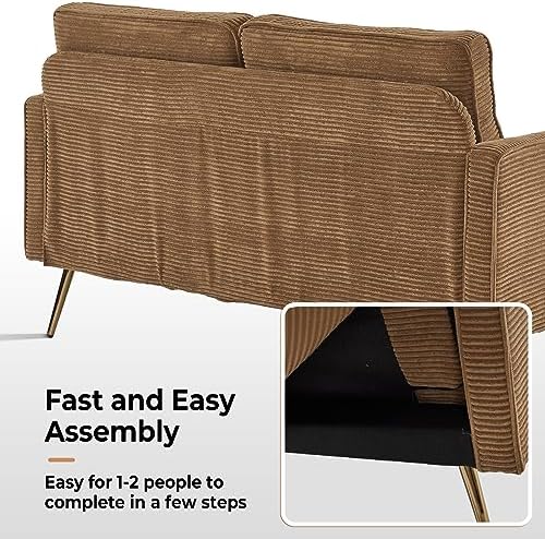 VINGLI 56" Modern Khaki Loveseat, Small Corduroy Sofa Couch Deep Seat - Image 6