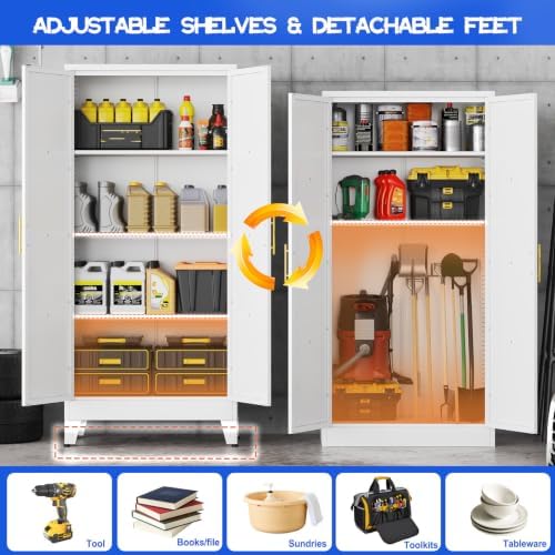 GAIOUS 61" Tall Kitchen Pantry Cabinet, Metal Storage Cabinet White Cupboard - Image 4
