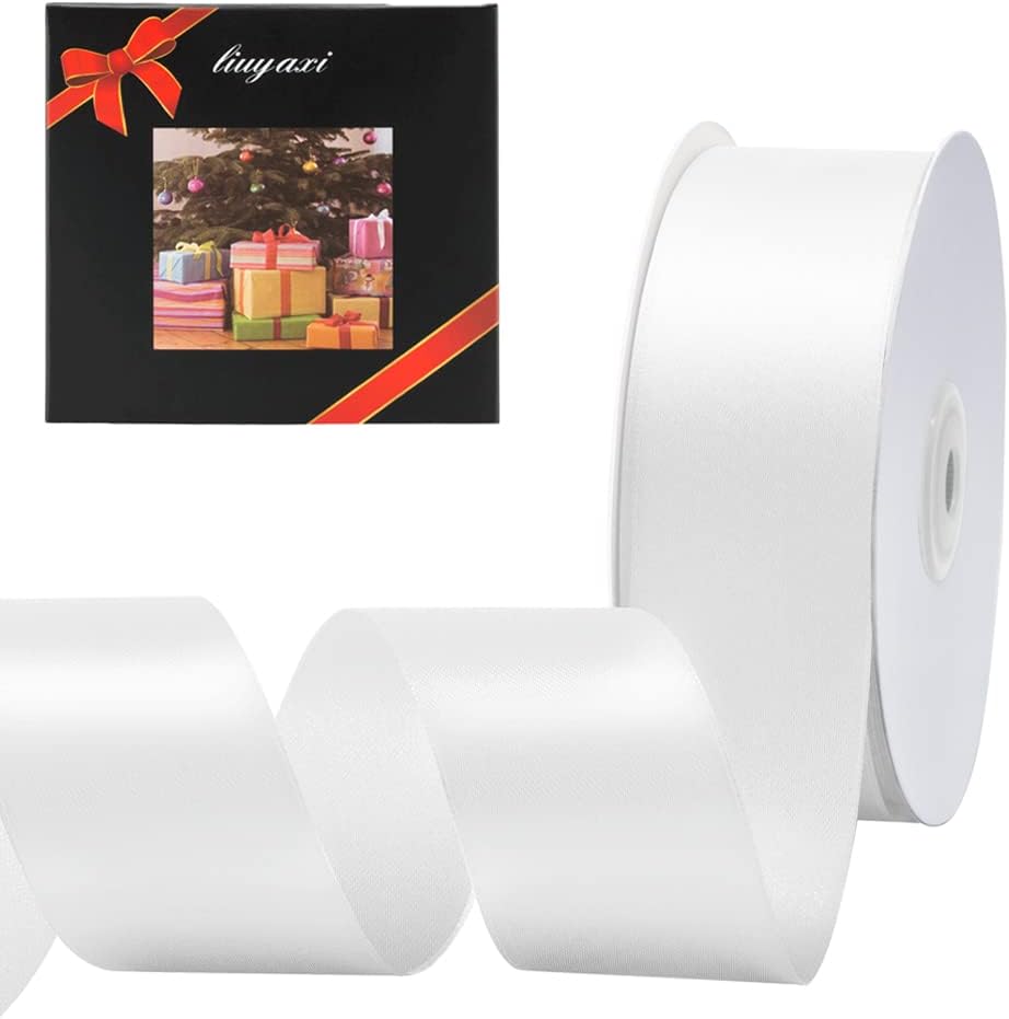 LIUYAXI White Double Faced Satin Ribbon, 1-1/2" X Continuous 25 Yards, Ribbons Perfect for Gift Wrapping Wedding Bouquet Decor DIY Craft Bow Making & Other Projects