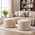 Boho Round Pouf Ottoman Set of 2, Upholstered Ottomans by Scingu