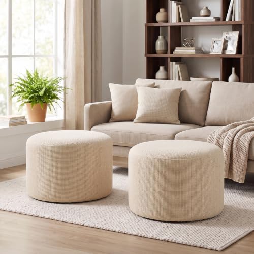 Boho Round Pouf Ottoman Set of 2, Upholstered Ottomans by Scingu