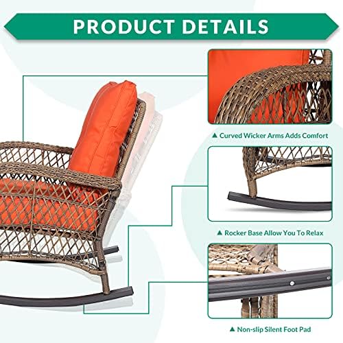 VIVIJASON 2 Piece Patio Wicker Rattan Rocker Chair, Outdoor Rattan Rocker Chair - Image 3