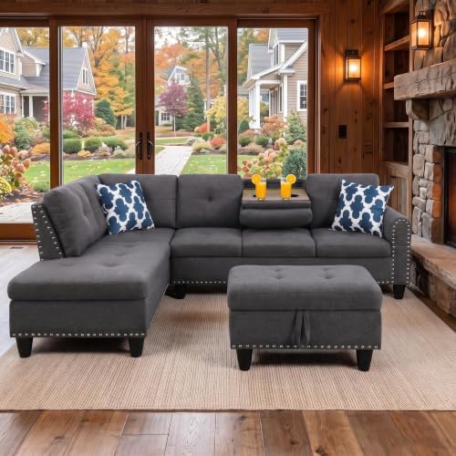 Linen L-Shaped Couch Set by Topcomfy