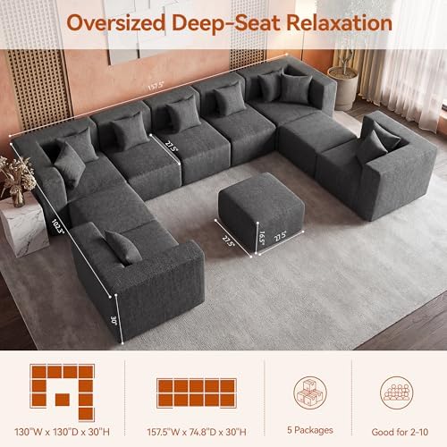 MONVANE Modular Sectional Sofa, Oversized 10 Seat Convertible U Shaped Couch - Image 3