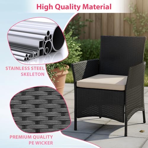 FDW 4-Piece Patio Furniture Set | Black & Beige | Outdoor Wicker Furniture - Image 6