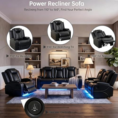 4-Piece Leather Power Recliner Sofa Set - Image 3