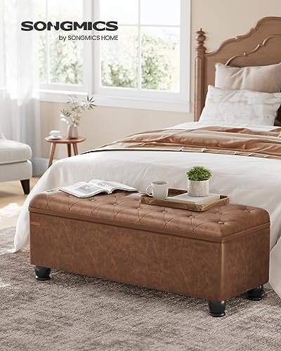 SONGMICS Storage Ottoman, 46.5 Inches Long Bed End Stool, Solid Wood Legs - Image 3