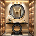 Mirrored Console Table & Round Wall Mirror Set, 42.9" Black by Unknown