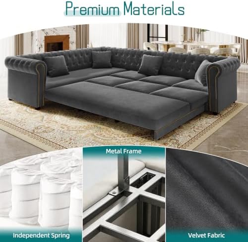 Sectional Sleeper Sofa, 115.3" L-Shaped Couch - Image 5