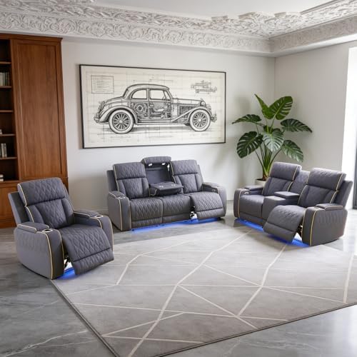 3-Piece Power Recliner Sofa Sets, Leather Reclining Couch Set - Image 6