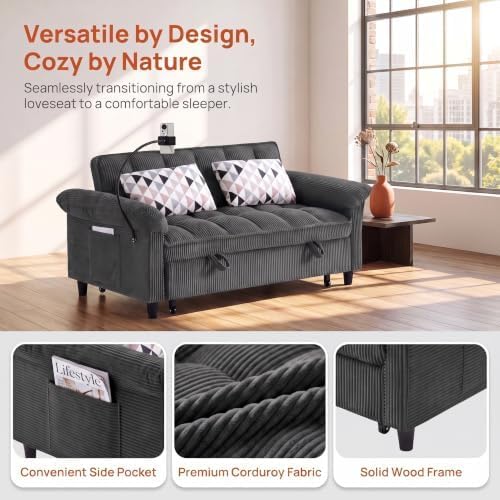 Corduroy Pull Out Sofa Bed - Image 4