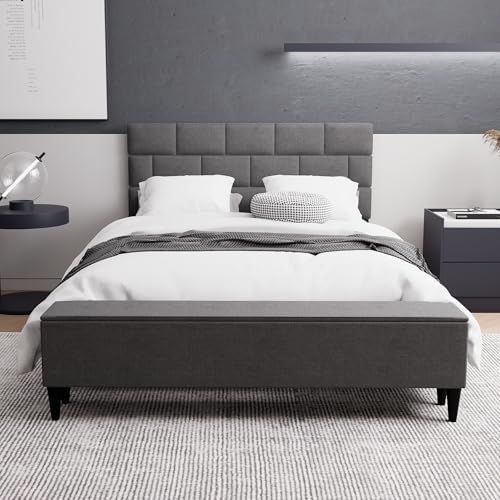Full Size Bed Frame with Storage Ottoman, Platform Bed Frame with Headboard by Oridirio