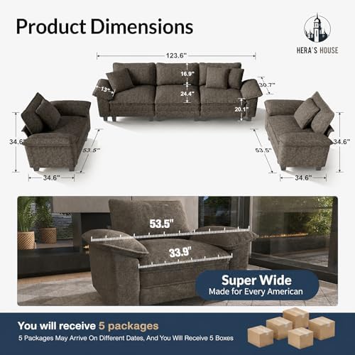 HERA'S HOUSE 3 Pieces Modular Cloud Couch and Chair Set Setional Sofa - Image 2