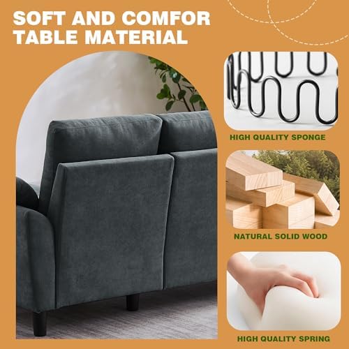 Convertible Sectional Sofa Set, Linen Upholstered 3 Seat Sofa and 35" Accent - Image 5