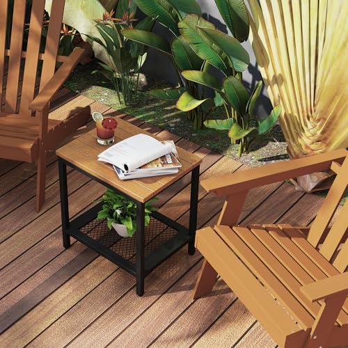 Outdoor Side Table with Storage 2-Tier Patio End Tables Wood - Image 2