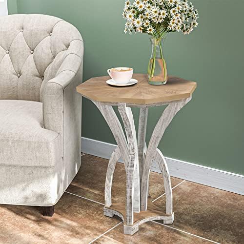 COSIEST Set of 2 Rustic Accent End Table, Octagonal Farmhouse Wood Side Table - Image 4
