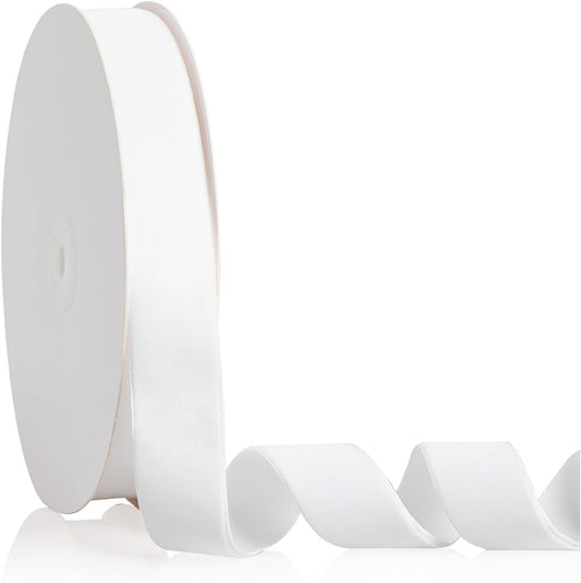 1" X 20 Yards White Velvet Ribbon for Christmas Tree Wreath Decoration Handmade Crafts Ornaments Gift Wrapping & Bow Making