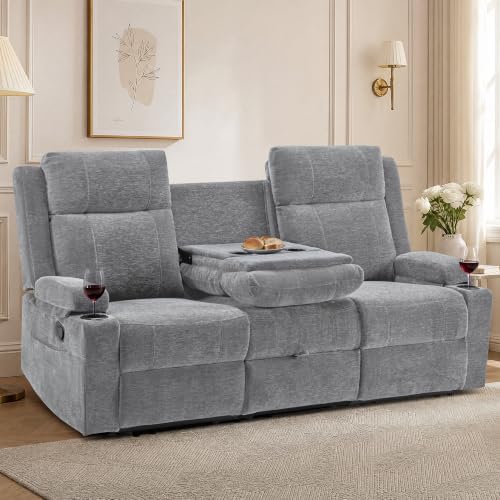 GUEAPY Reclining Sofa for Living Room, Flip-Down Center Backrest, 4 Cup Holders by GUEAPY
