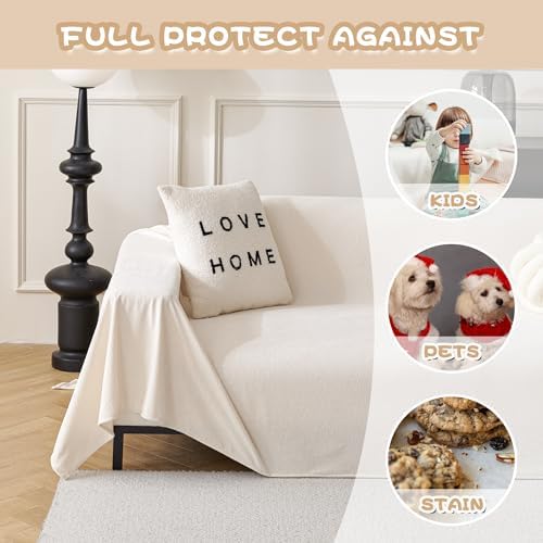 MYSKY HOME White Couch Cover for Dog Pet Friendly Couch Covers for Sofa - Image 3