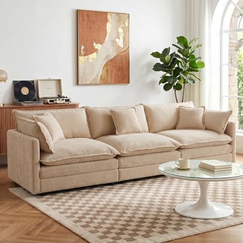GNIXUU 112" Camel Modular 3 Seater Cloud Sectional Couches by GNIXUU