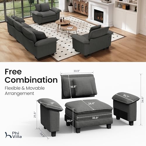 PHI VILLA 3-Piece Modular Sofa Set, 3-Seat Sectional Couch and 2 Armchairs - Image 3