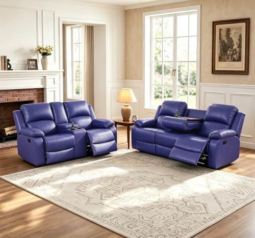 2 Pieces Leather Recliner Sofa Set，Recliner Sofa and Loveseat Sets by Caberryne