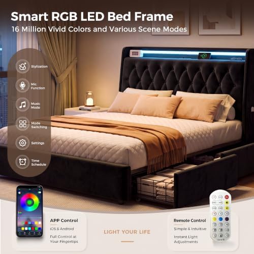 Jocoevol Full LED Velvet Bed Frame - Image 4