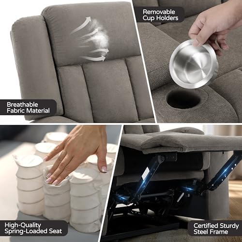 Recliner Sofa with Cup Holders, 5-Seater Fabric Reclining Couch, Manual - Image 4
