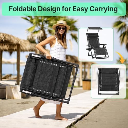 Suteck Zero Gravity Chair with Canopy, Reclining Camping Lounge Chairs - Image 6