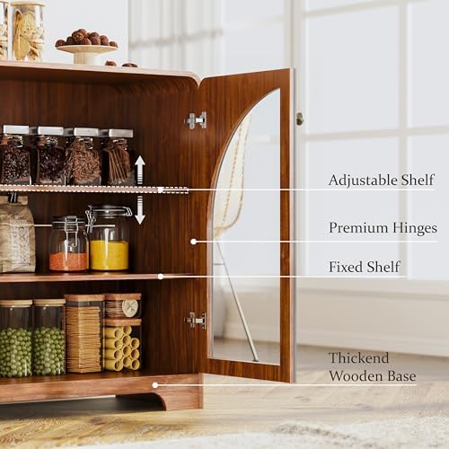 Sideboard Buffet Cabinet with Storage, Arched Glass Doors and Adjustable Shelves - Image 6