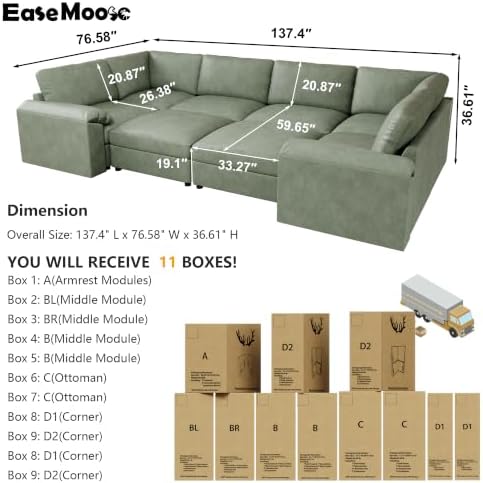 EASE MOOSE Faux Leather Couch Bed, Modular Sectional Sofa Sleeper - Image 2