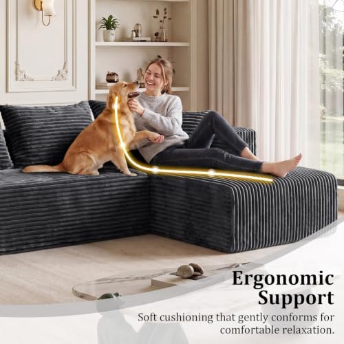 L-Shaped Sectional Boneless Cloud Couch Right Facing Chaise 92.5''-Gray - Image 5