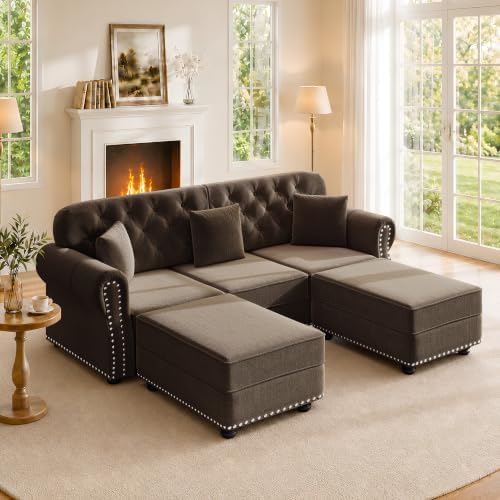82.6" Velvet Chesterfield Sofa by SmartEdge