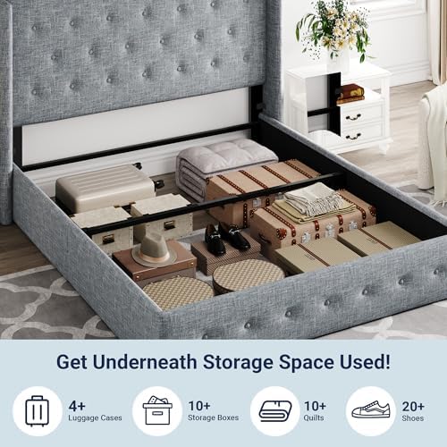 Allewie Queen Size Lift Up Storage Button-Tufted Bed Frame Blue Grey - Image 3