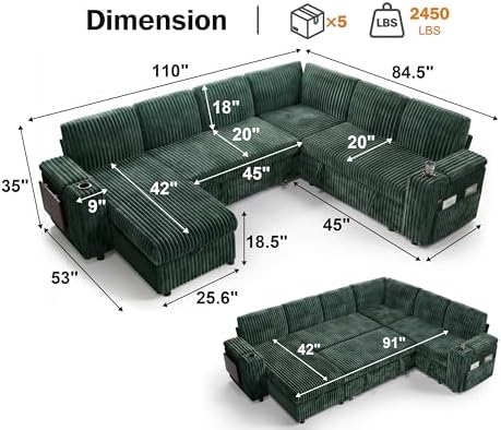 WEUP 111" Modular Sectional Sleeper Sofa - Image 3
