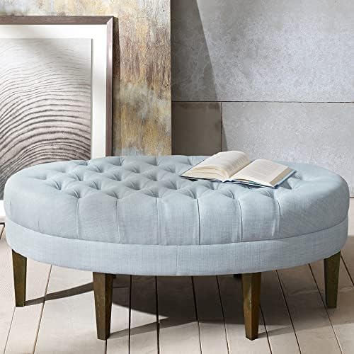 Madison Park Martin Oval Surfboard Tufted Cocktail Ottoman Soft Fabric - Image 2