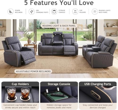 Leather Power Recliner Sofa Set - Image 3