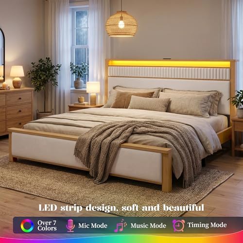Homkdom King Solid Wood Bed Frame - Image 5