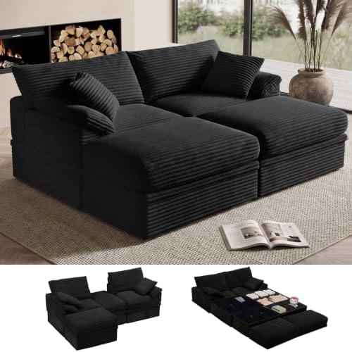 71" Modular Loveseat Sofa with Storage, 2-Seater Boneless Couch with Ottoman by LOOFRA