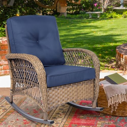 MEETWARM Outdoor Wicker Rocking Chair, Rattan Patio Rocker Chairs by MEETWARM